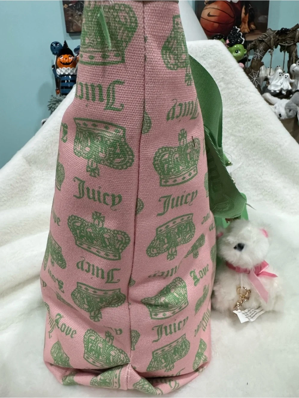 NWT- Juicy Couture Pink Tote with Green Trim and Matching Accessoriest